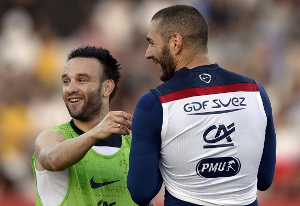 Benzema and Valbuena in training prior to the 2014 World Cup