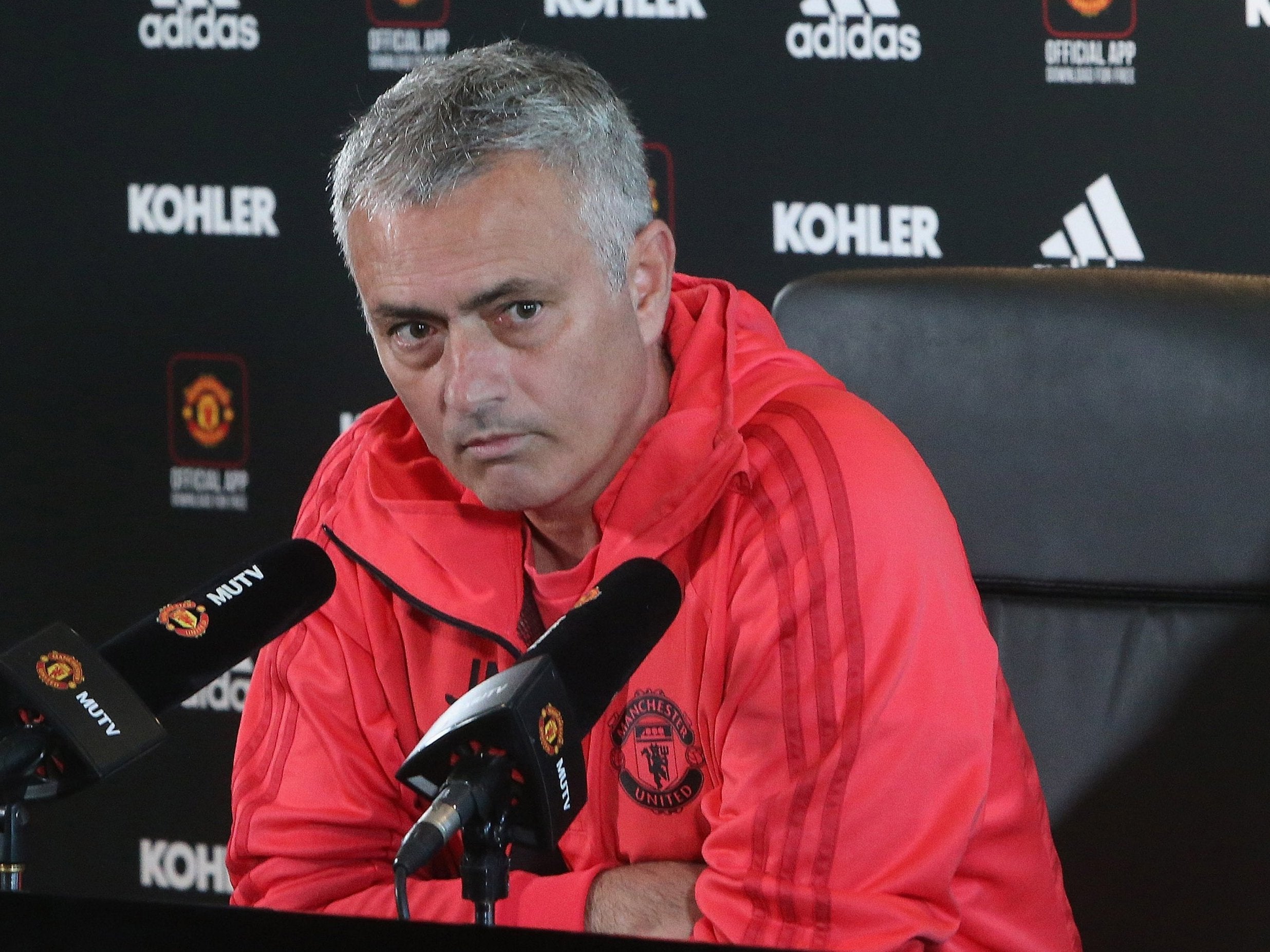 Manager Jose Mourinho of Manchester United speaks during a press conference