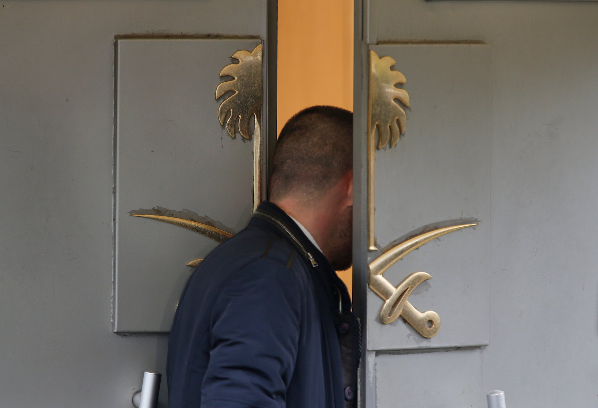 A man entering Saudi Arabia’s consulate in Istanbul on Friday (AP/Lefteris Pitarakis)