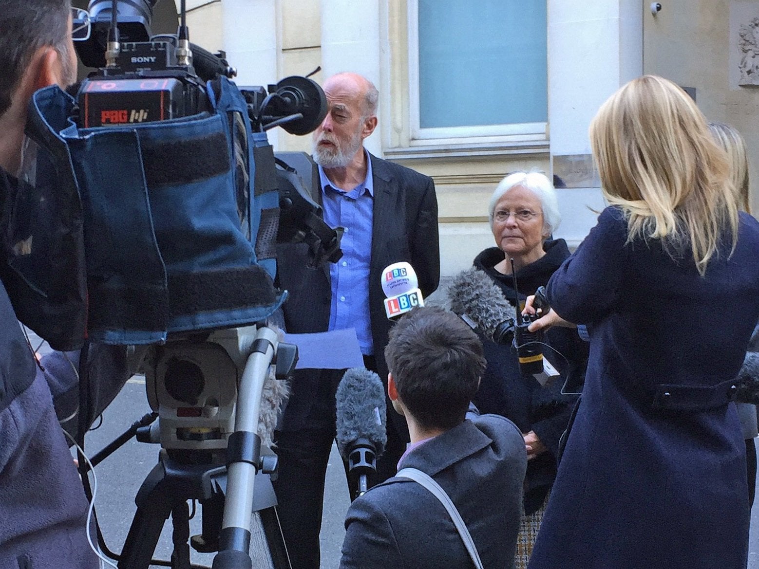 Thomas Orchard's father Ken and mother Alison Orchard speak to the media outside Bristol Crown Court