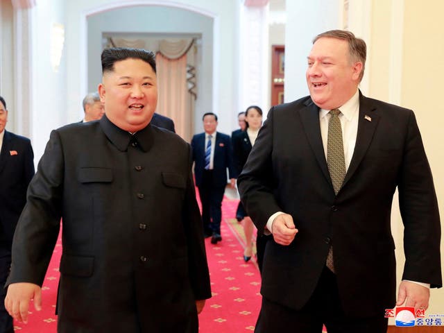 Kim Jong-un and US Secretary of State Mike Pompeo meeting in Pyongyang earlier this month