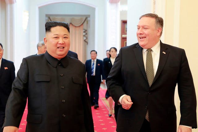 Kim Jong-un and US Secretary of State Mike Pompeo meeting in Pyongyang earlier this month