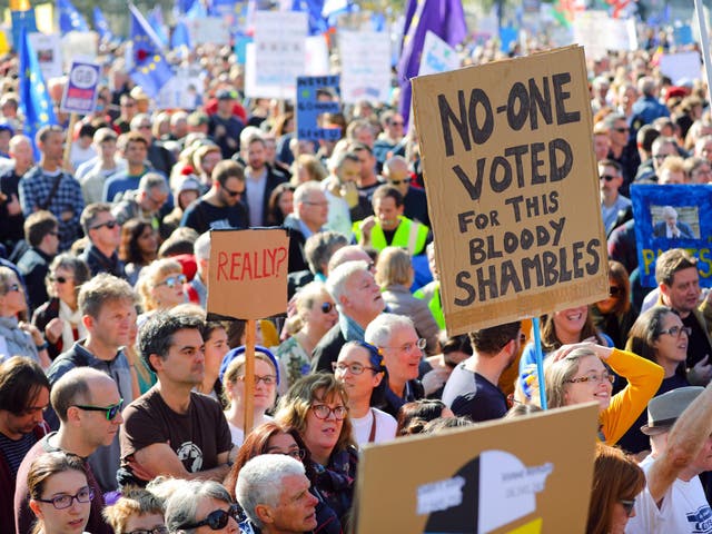 Demonstrators with banners during the People's Vote 'March for the Future' in London