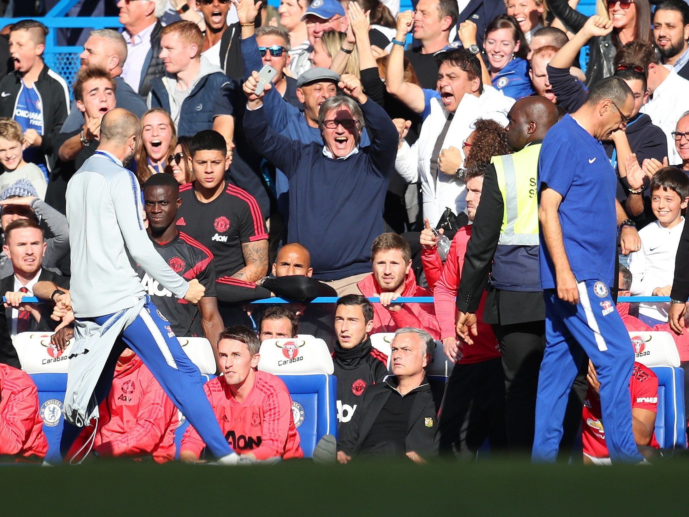 Jose Mourinho reacts to Marco Ianni's celebrations