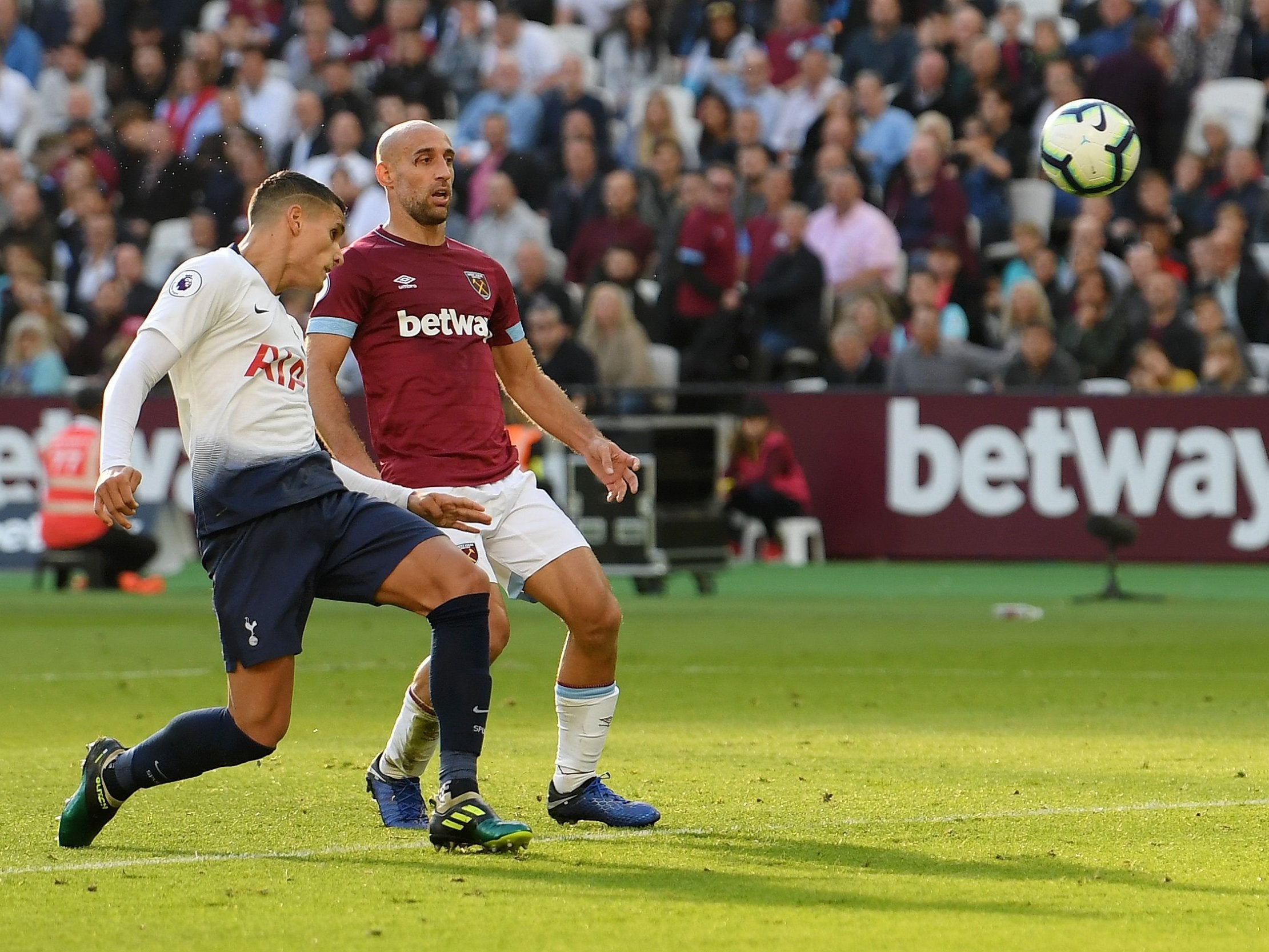 Lamela flicks the ball into the West Ham goal