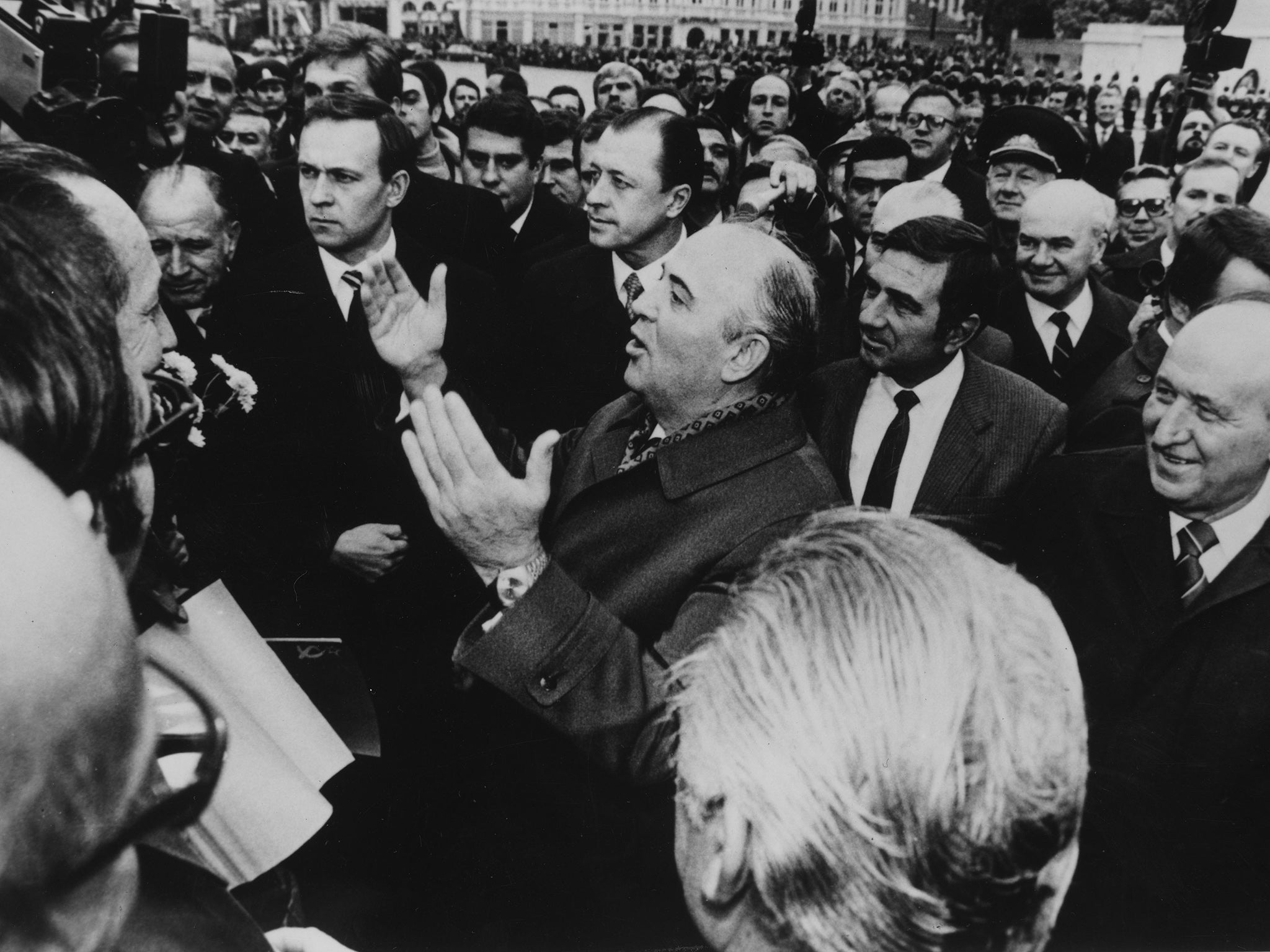 Soviet general secretary, Mikhail Gorbachev, visits Sofia in 1985