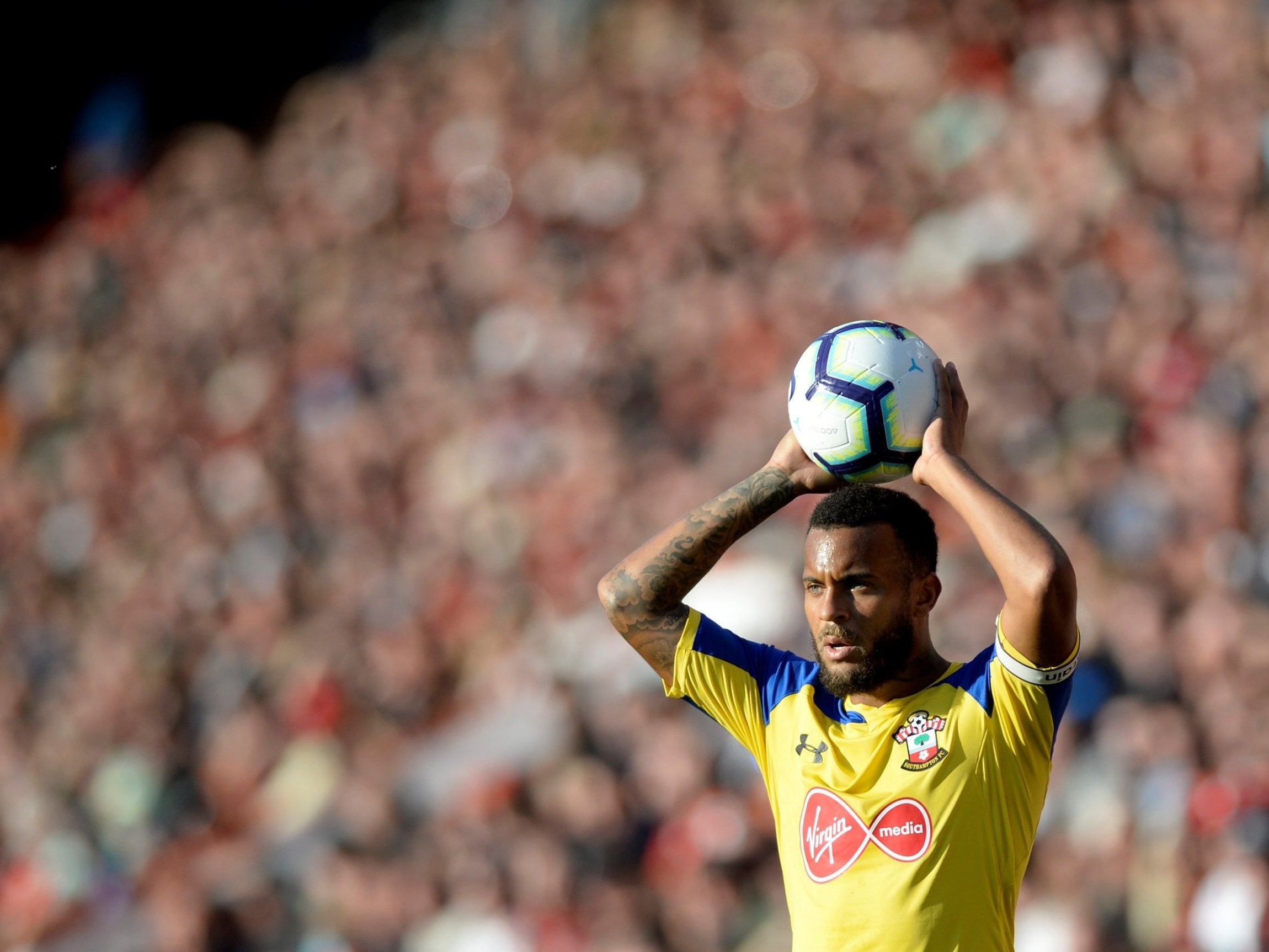 Ryan Bertrand takes a throw-in for Saints