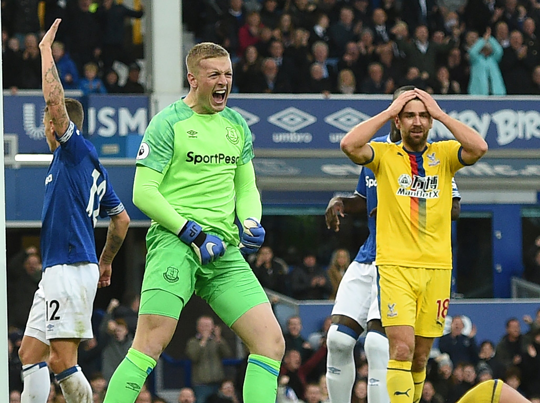 Luka Milivojevic saw his second-half penalty against Everton saved