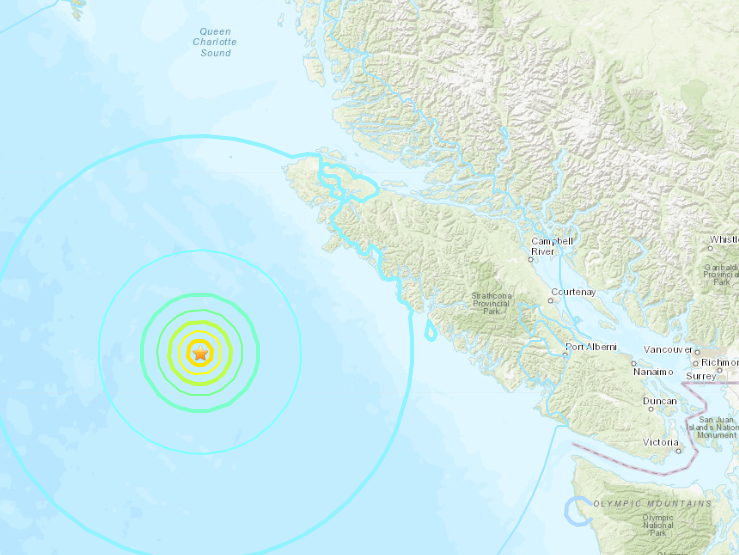 The quake struck off the coast of British Columbia