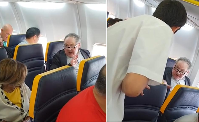 A man was filmed racially abusing a woman on a Ryanair flight