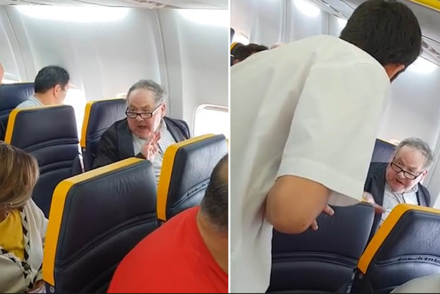 A man was filmed racially abusing a woman on a Ryanair flight