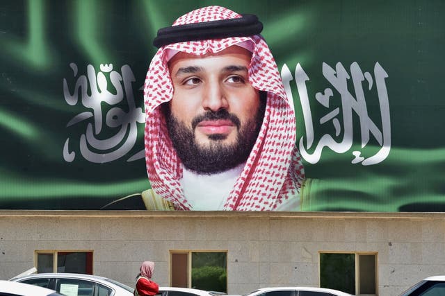 A portrait of Mohammed bin Salman is displayed in Riyadh