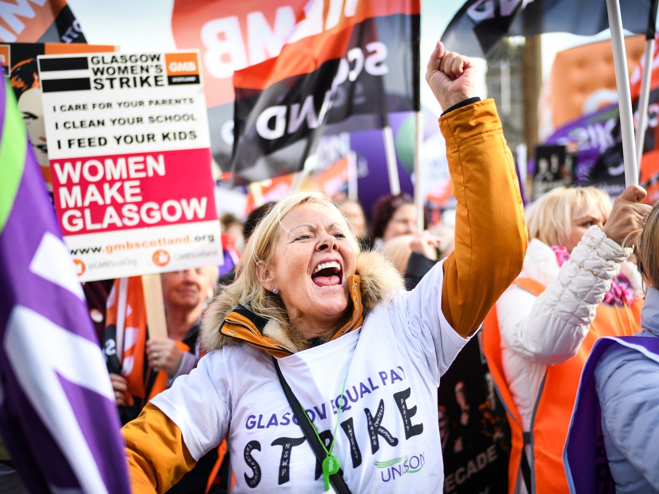 The strike, which involves more than 8,000 workers, follows years of legal disputes between unions and Glasgow council over the underpayment of staff in female-dominated roles