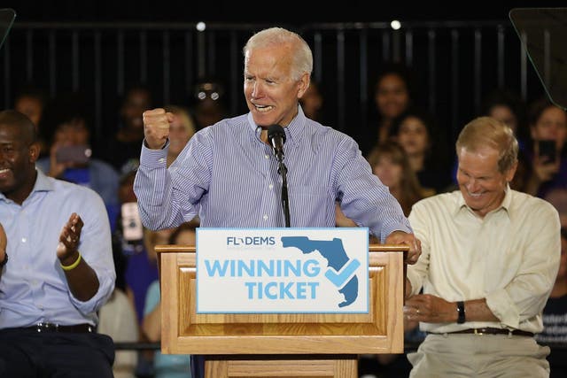 Mr Biden has been supporting Florida Democrats ahead of the 2018 midterm elections