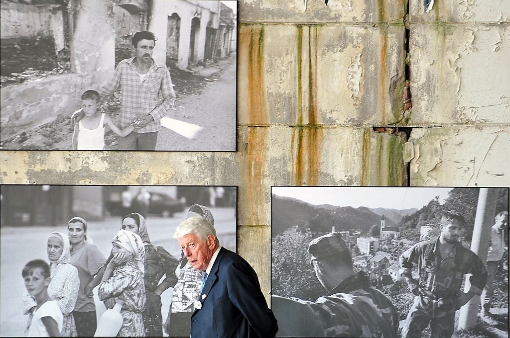 At the Potcari Memorial in 2015 to mark the anniversary of the 1995 Srebrenica massacre – Potcari was a village from which Muslim refugees had been turned away by Dutch troops