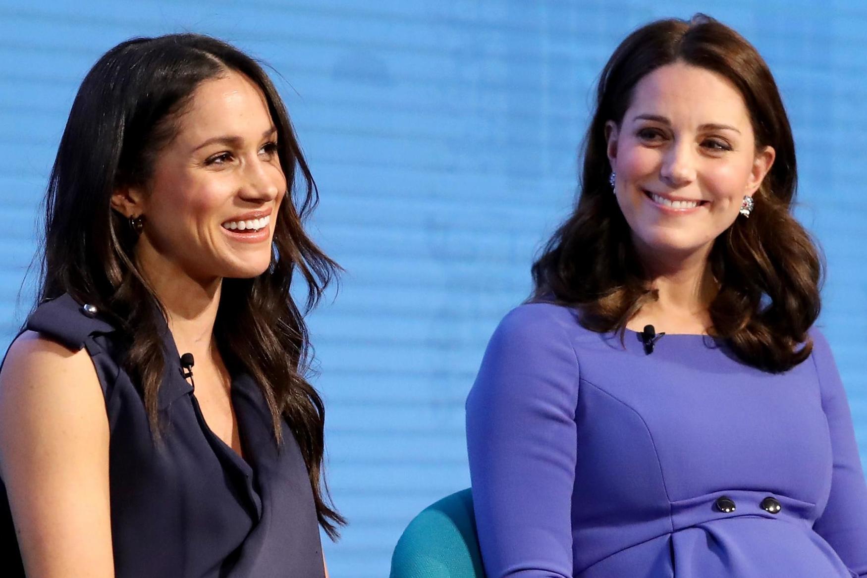 Meghan Markle and Catherine, Duchess of Cambridge attend the first annual Royal Foundation Forum held at Aviva on February 28, 2018