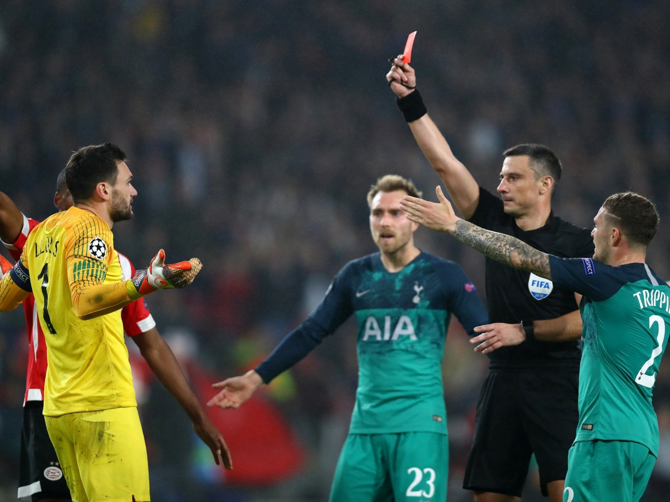 Hugo Lloris was sent off late in the game