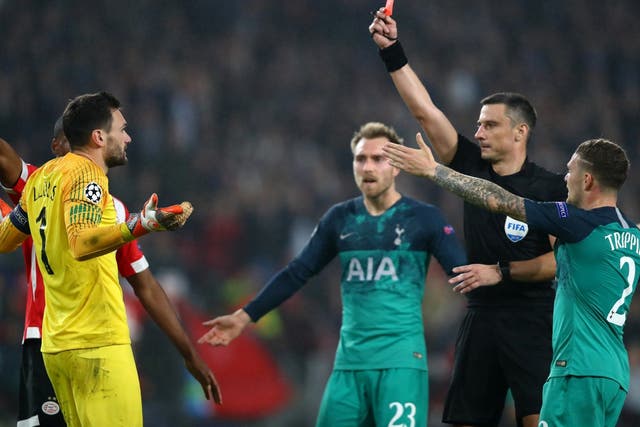 Hugo Lloris was sent off late in the game
