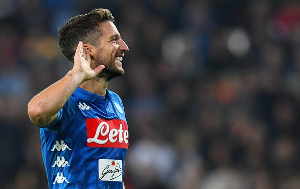 Dries Mertens celebrates after scoring Napoli’s second