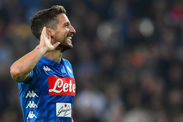 Dries Mertens celebrates after scoring Napoli's second