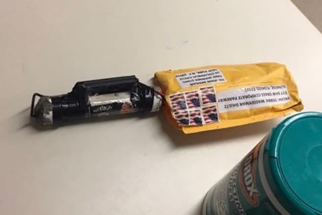 This Image obtained by CNN shows a suspected explosive device received at the CNN bureau in New York City