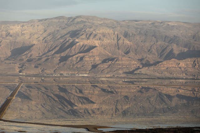 Jordan's mountains seen behind the southern part of the Dead Sea