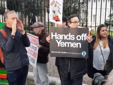 Demonstrators gather outside Saudi embassy to protest Yemen bombings