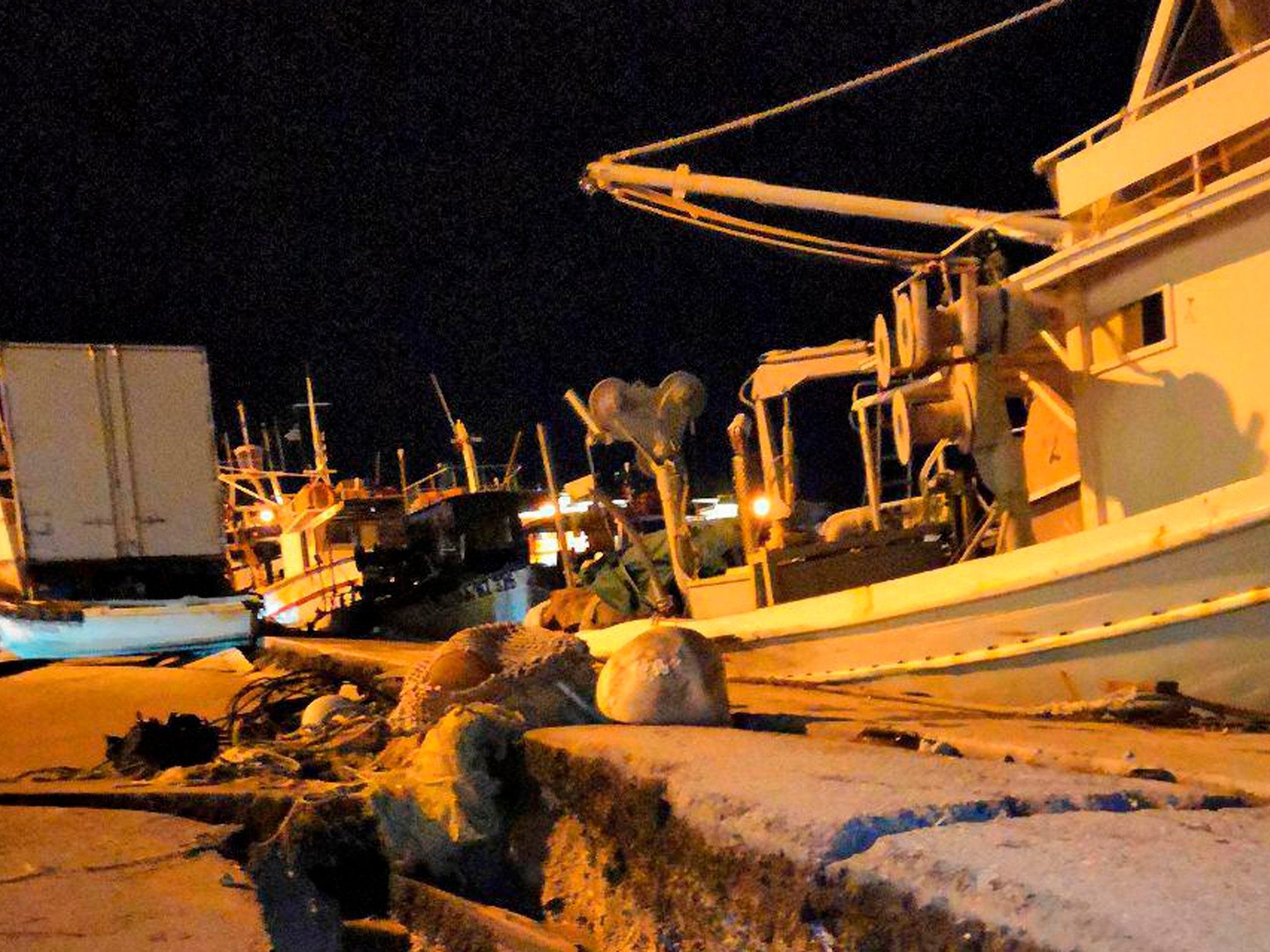 Damage is seen at the port in Zakynthos