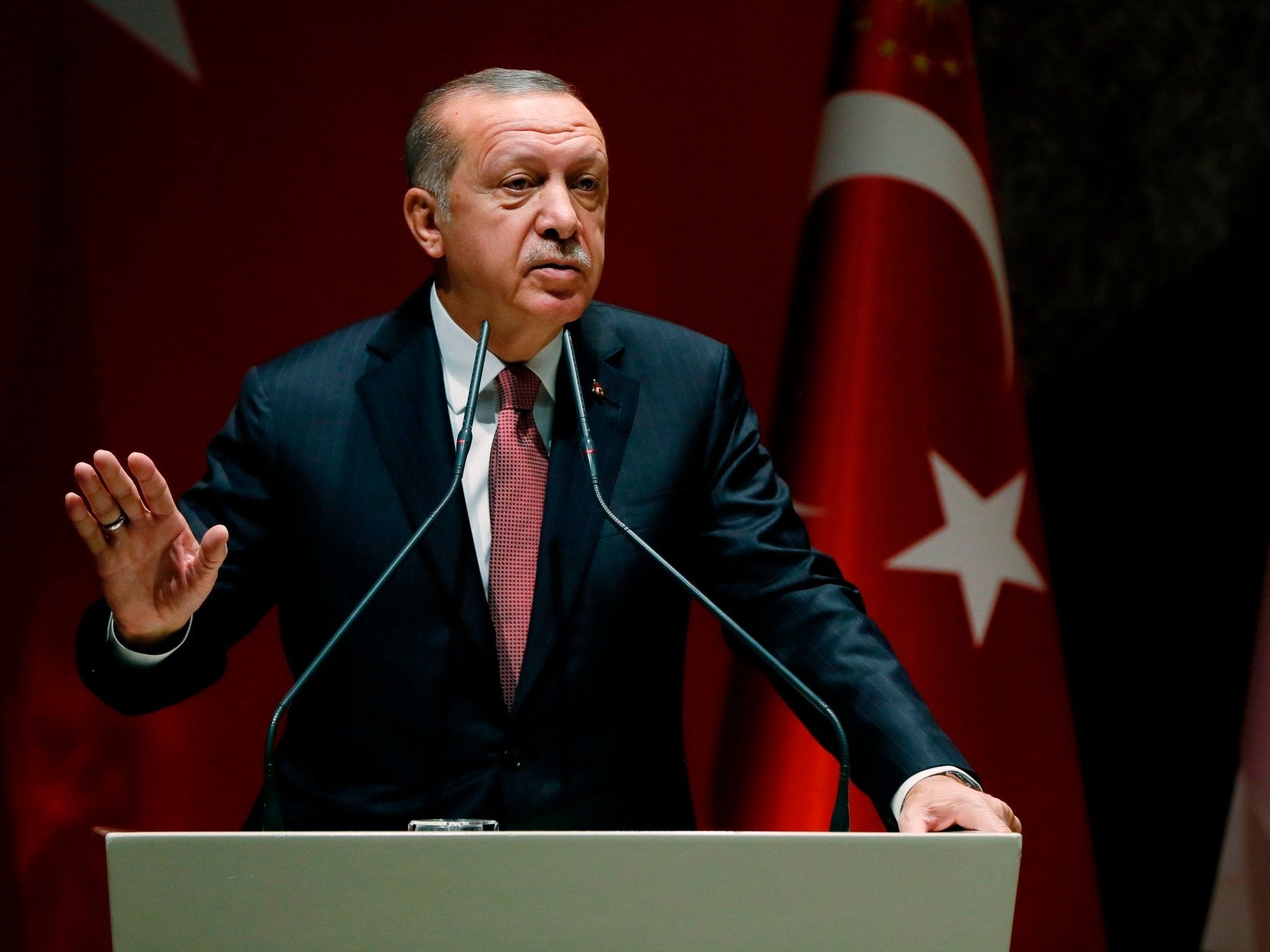 Turkish President Recep Tayyip Erdogan gives his speech in Ankara