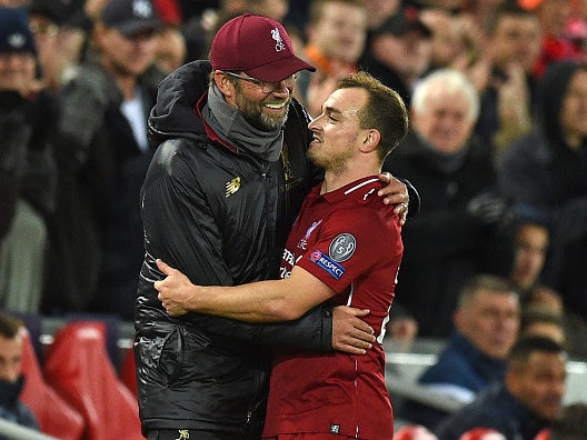 Xherdan Shaqiri hugged Jurgen Klopp as he was substituted off on Wednesday
