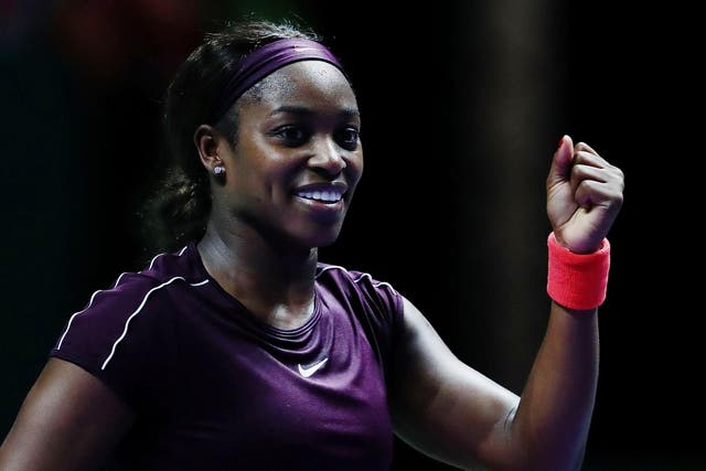 Sloane Stephens celebrates securing her place in the semi-finals