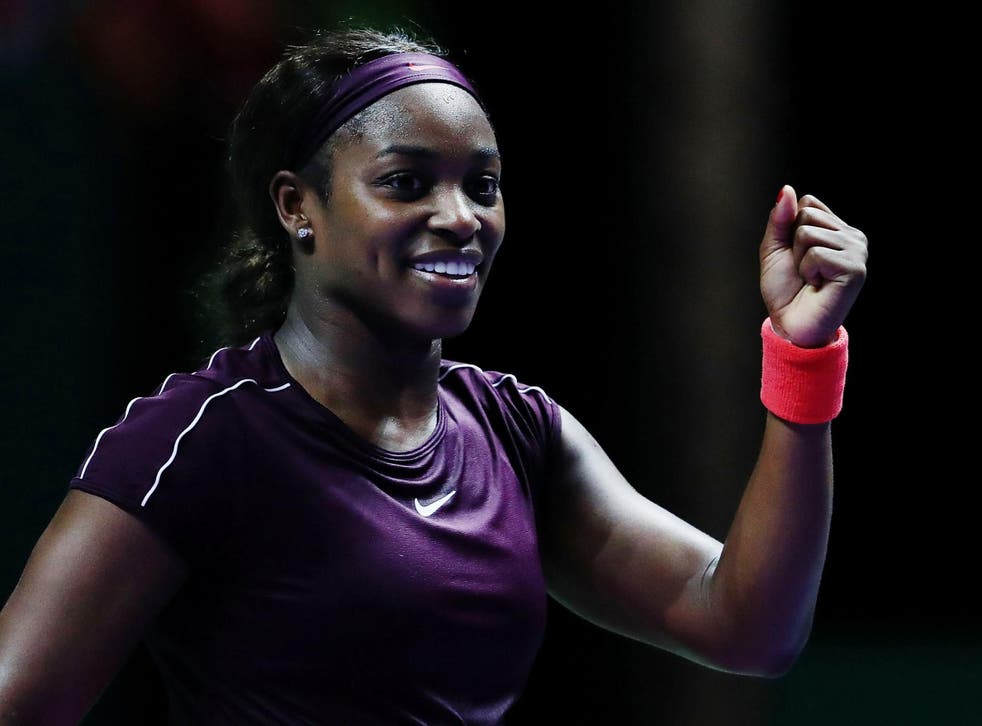 Sloane Stephens celebrates securing her place in the semi-finals