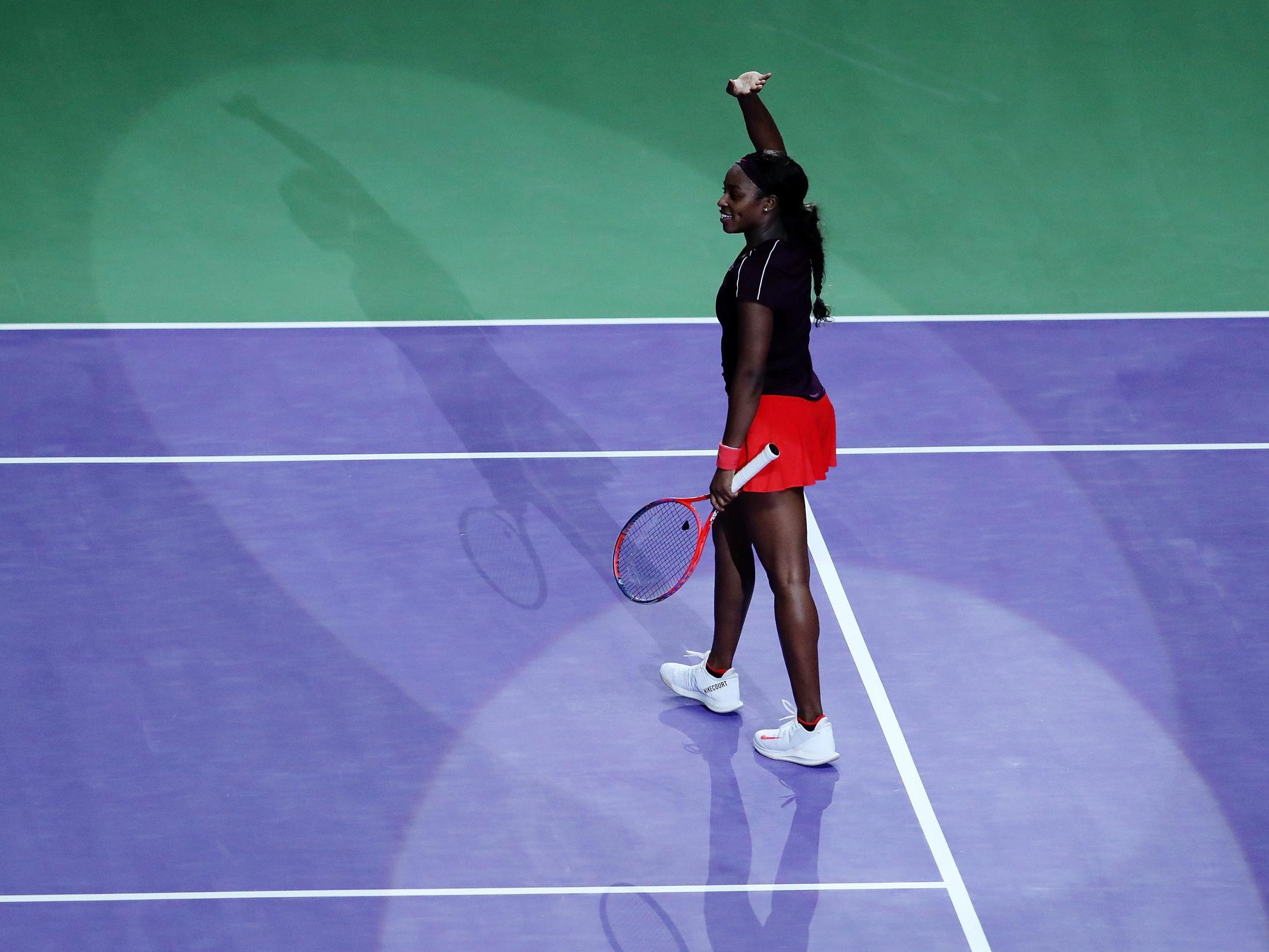 Sloane Stephens celebrates securing her place in the final