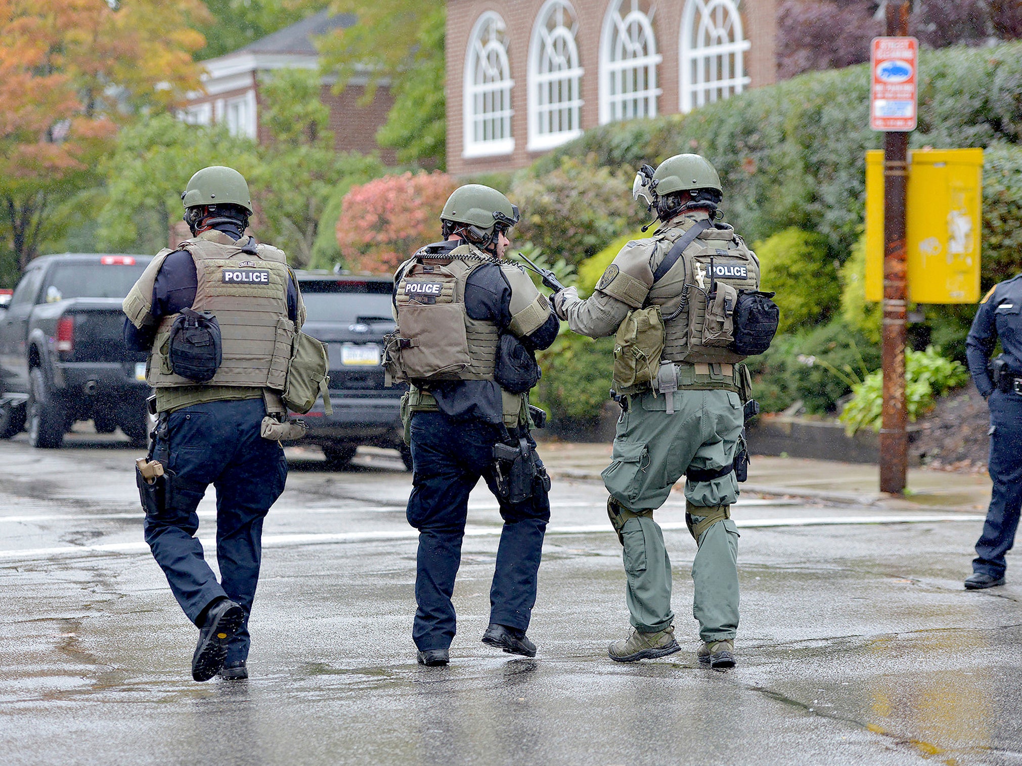 Police respond to an active shooter situation at the Tree of Life synagogue