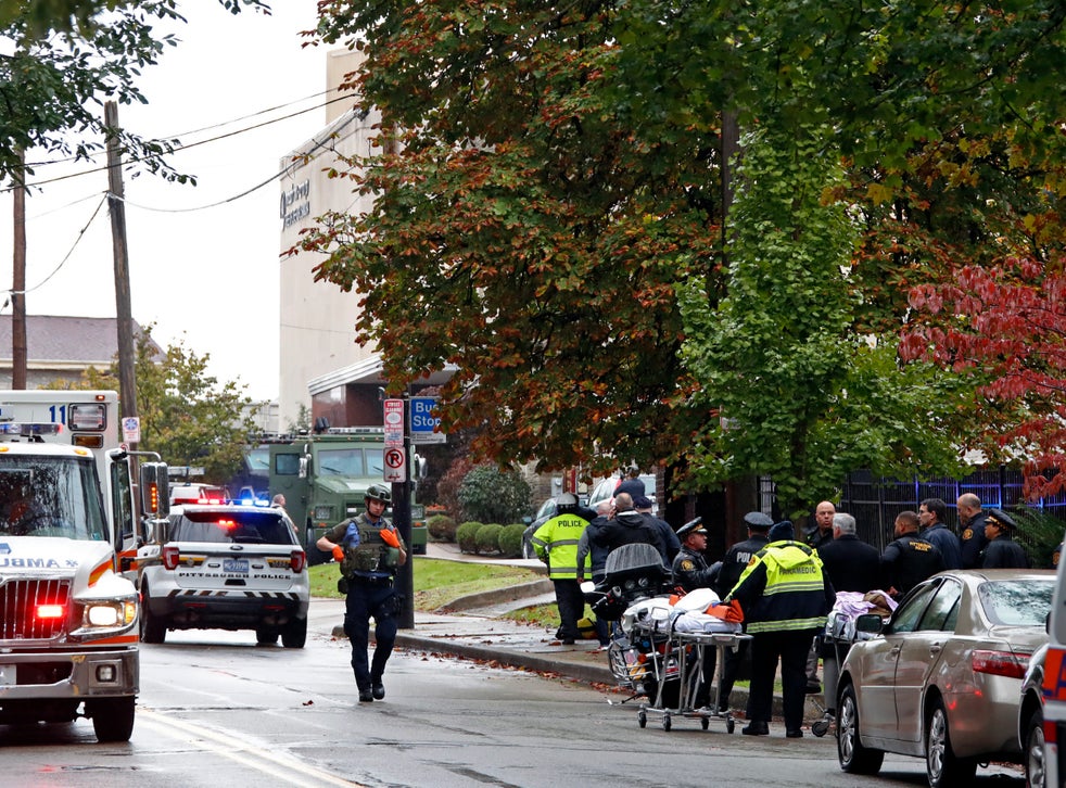 Emergency services surround the Tree of Life synagogue in Pittsburgh, where 11 people were killed in an antisemitic attack in October