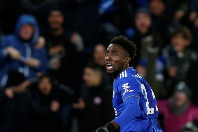 Wilfried Ndidi celebrates his late equaliser for Leicester