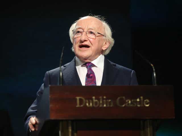 Michael D Higgins makes his victory speech after he was announced as the winner of Ireland's presidential election at Dublin Castle