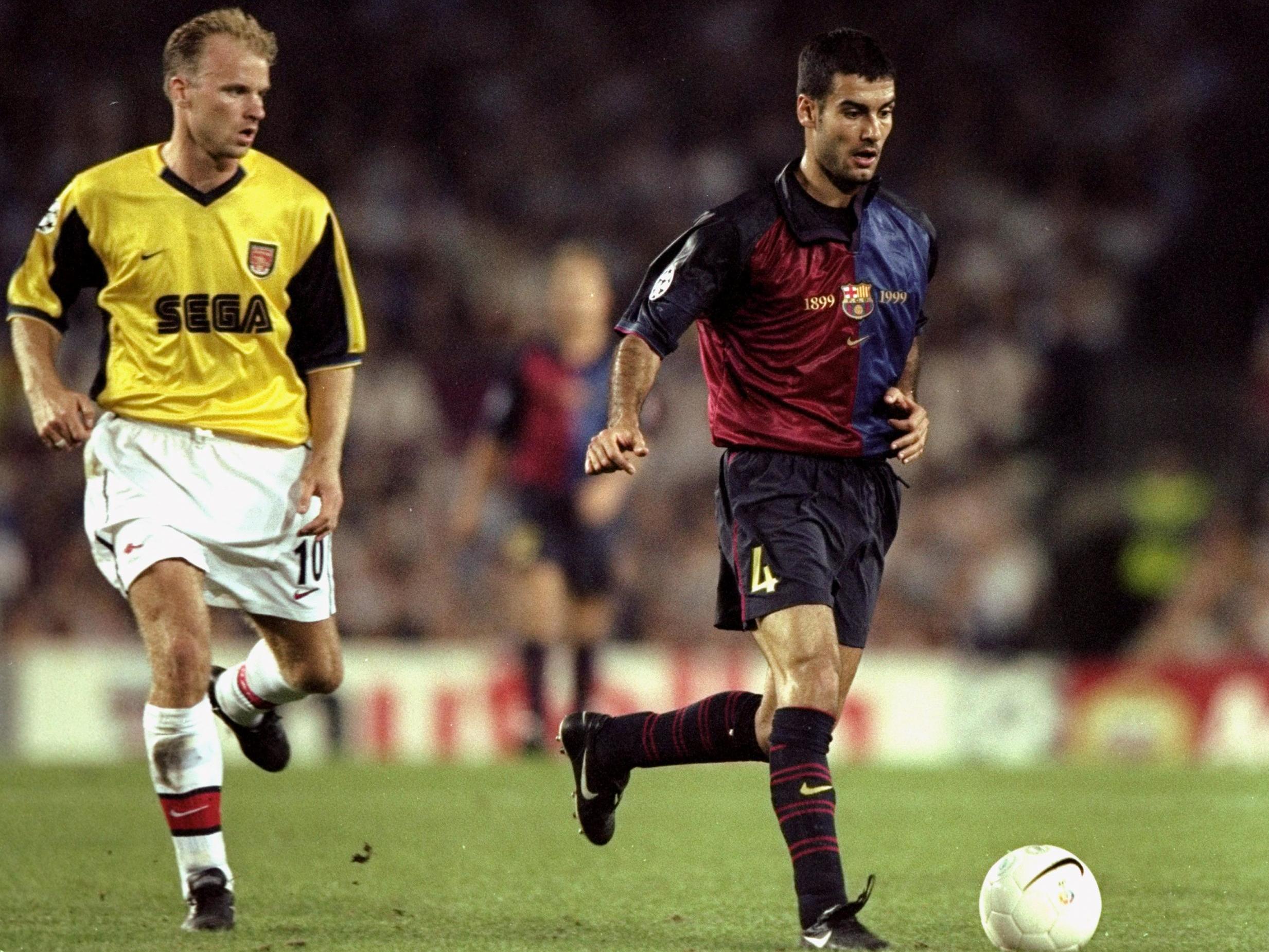Pep Guardiola in action for Barcelona against Arsenal during the 1999/2000 Champions League campaign