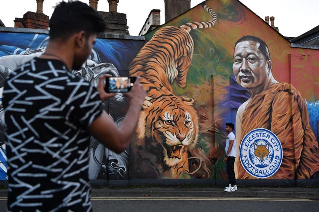 A mural depicting Vichai Srivaddhanaprabha in Leicester