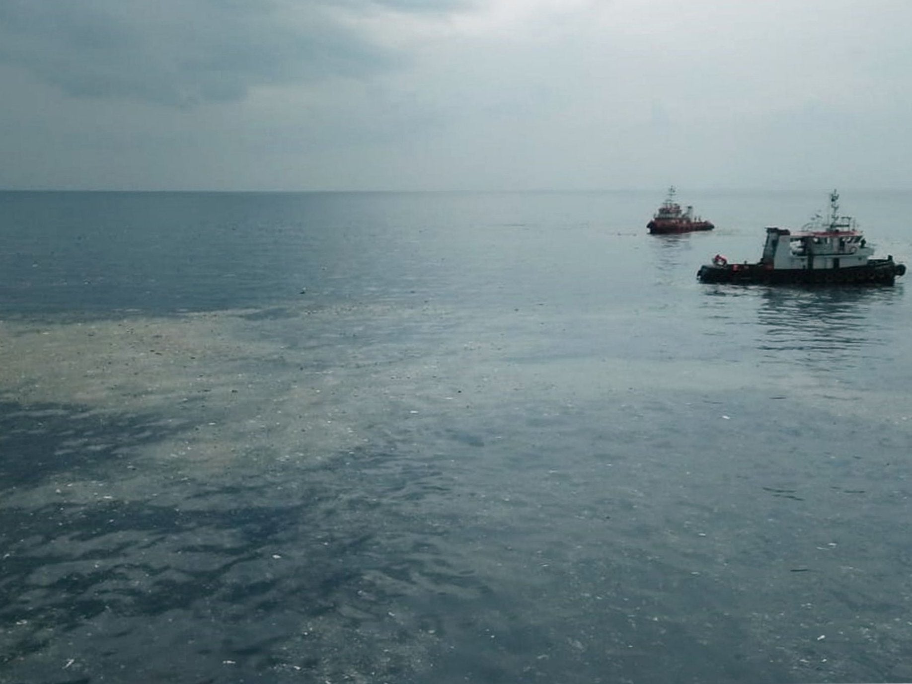 An oil slick where flight JT610 reportedly crashed into the sea off the coast of Indonesia’s Java island