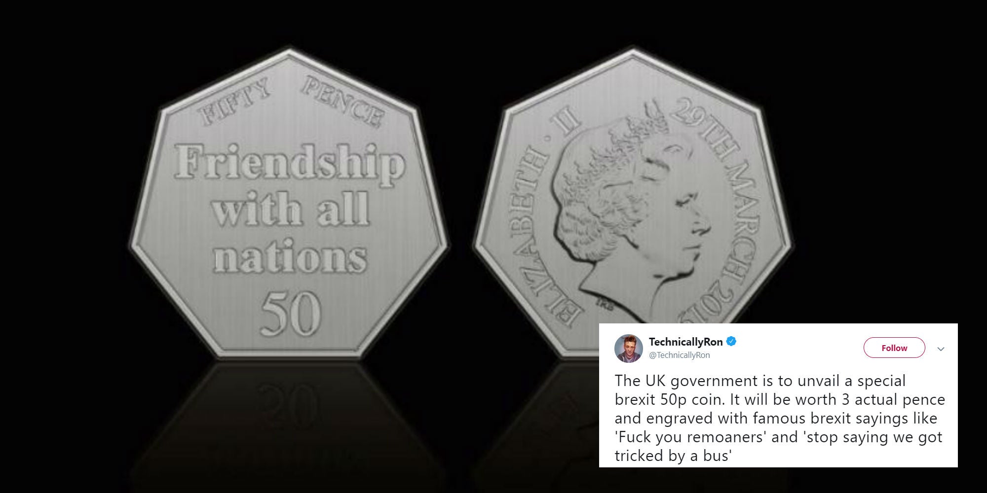 The 50p coin features a quote about isolationism