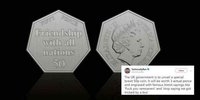 The 50p coin features a quote about isolationism