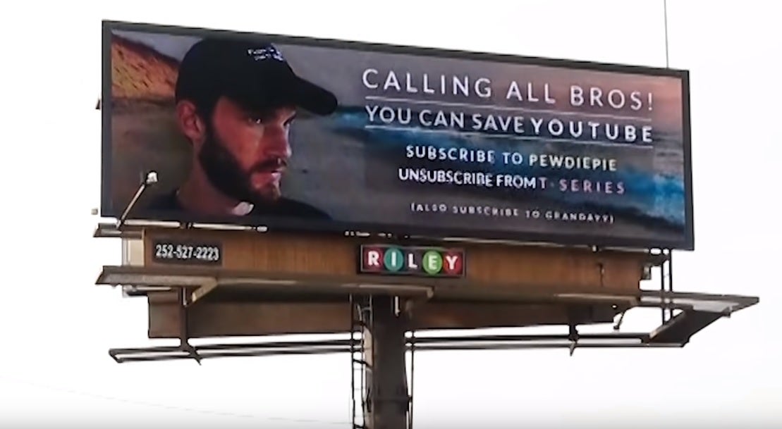 A billboard used in MrBeast's PewDiePie campaign