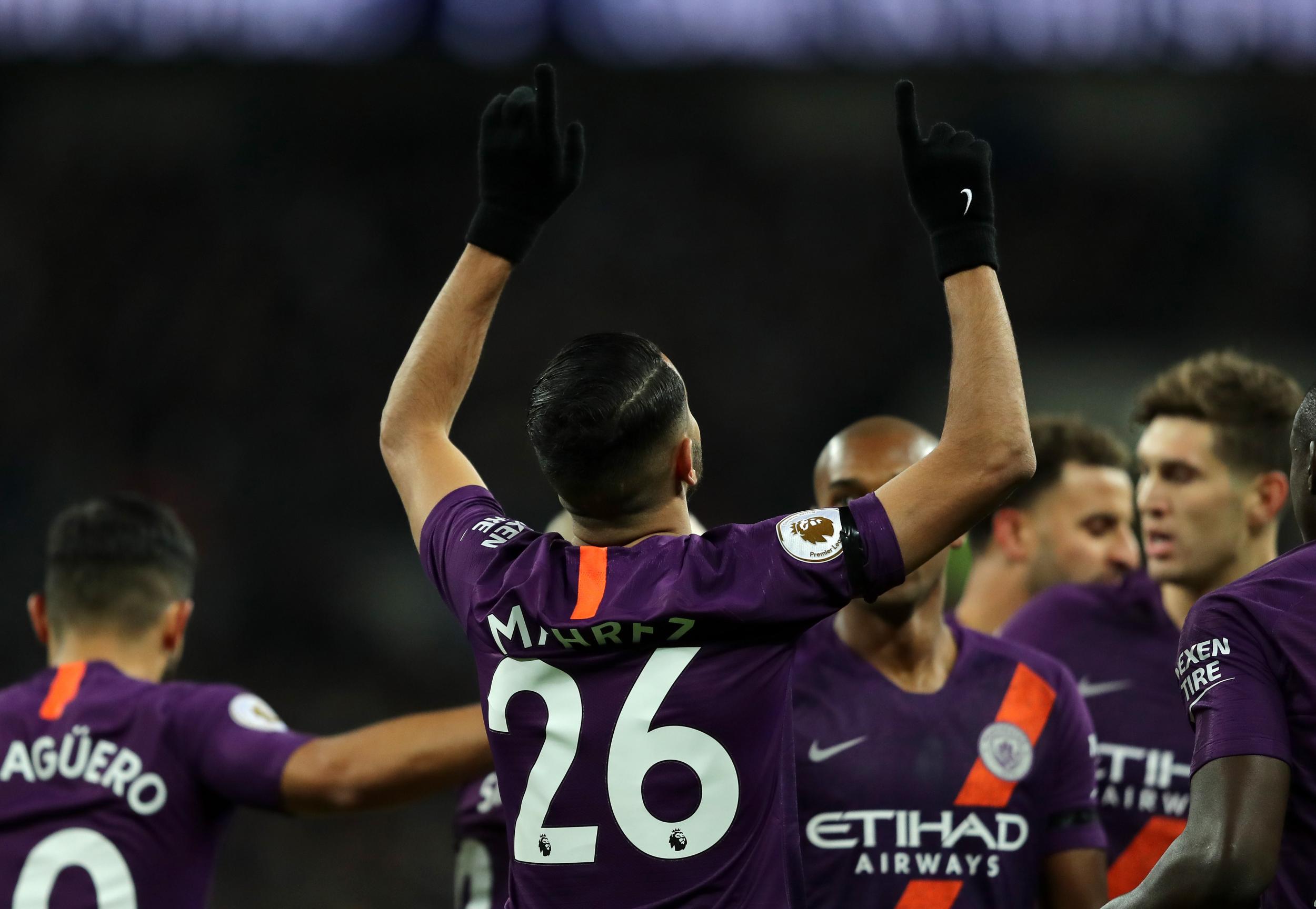 Riyad Mahrez pointed to the sky after scoring Manchester City's opener