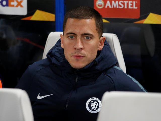 Chelsea's Eden Hazard on the bench before the match