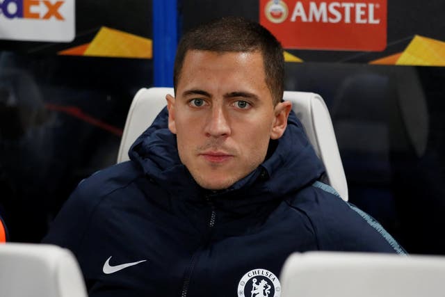 Chelsea's Eden Hazard on the bench before the match