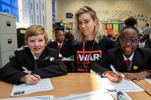 Actress Venessa Kirby visits Boniface Roman Catholic School Tooting, pictured here with Archie and Rachel