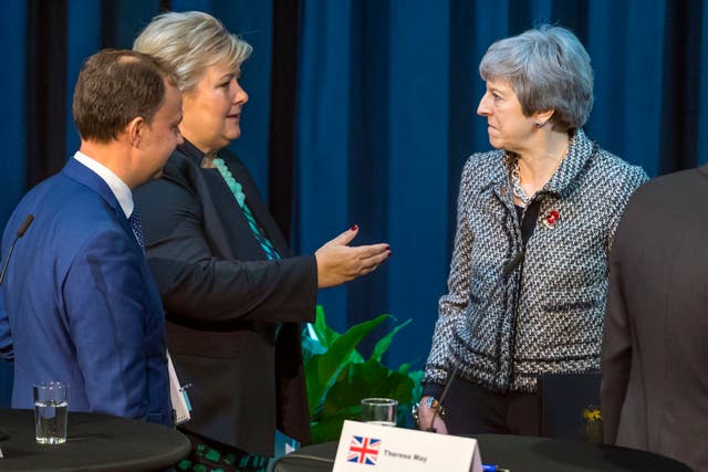 Theresa May meets Erna Solberg in Oslo