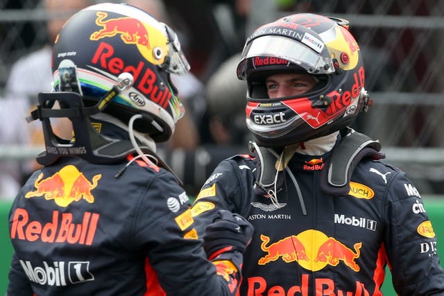 Daniel Ricciardo and Max Verstappen of Red Bull