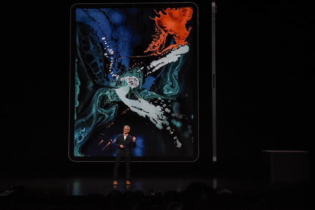 Tim Cook, CEO of Apple unveils a new iPad Pro with new Apple Pencil during a launch event at the Brooklyn Academy of Music on October 30, 2018 in New York City